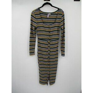 Alya Womens Dress Small Sweater Dress Button Front Striped Scoop Neck Long Knit